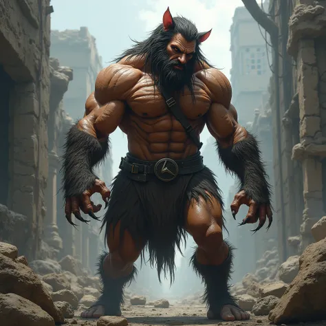 One man　Muscular　Hairy breasts　Cat hair　Strong body　very long nails　
To claw　Scary look　A ruined world　