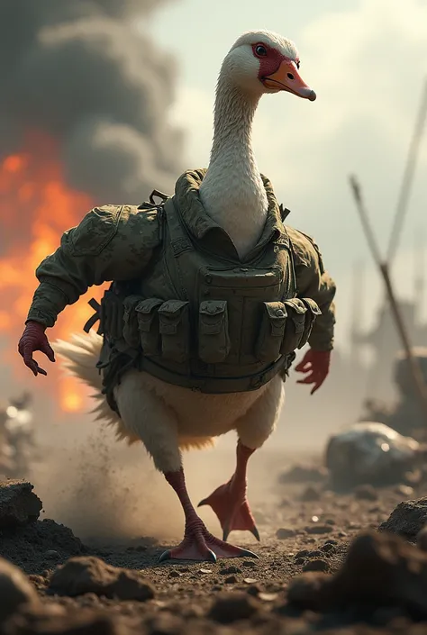 Military goose dying in a battle