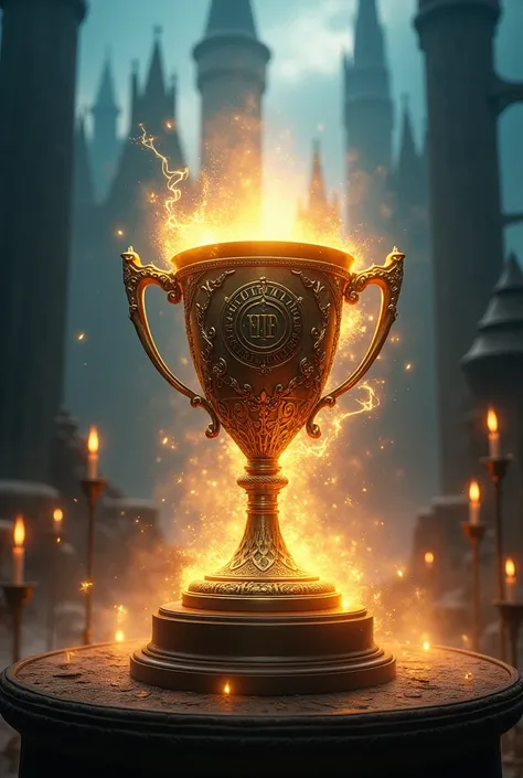 Triwizard Cup poster for Facebook post, "Triwizard Tournament" heading, cinematic, eye-catching, highly detailed, magical atmosphere, dramatic lighting, vibrant colors, 3:4 ratio, fantasy art, high quality, made by Artgerm and Greg Rutkowski