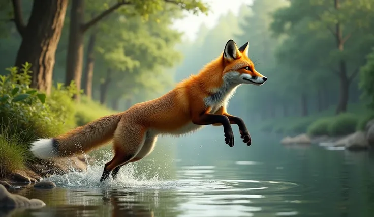 Fox Jumps into the Water
- A fox jumping into the river, looking confident.
