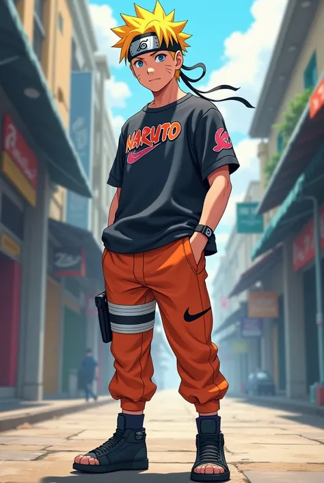 Naruto wearing nike t-shirt and jordan shoes