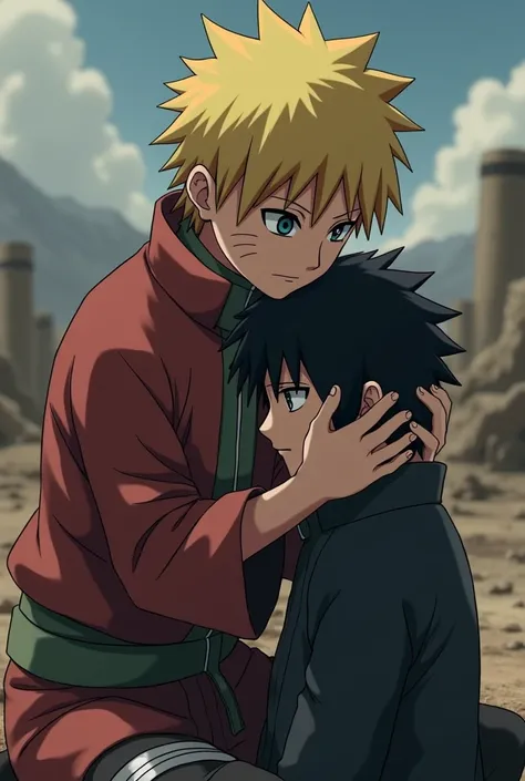 Naruto is holding Sasuke&#39;s head in his hands

