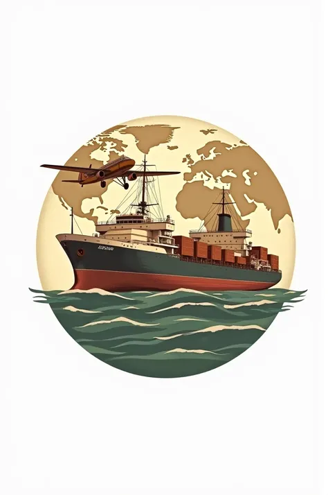 Im in need of a vintage-style, earth-toned logo for my BIG-p business. The logo should be roundand incorporate images of  inport export ships and aeroplane with eurth.white background