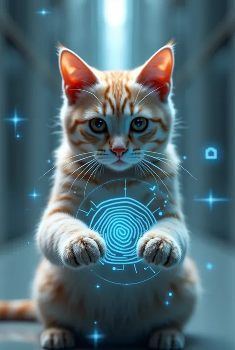 Create an image of a cat that uses fingerprint authentication
