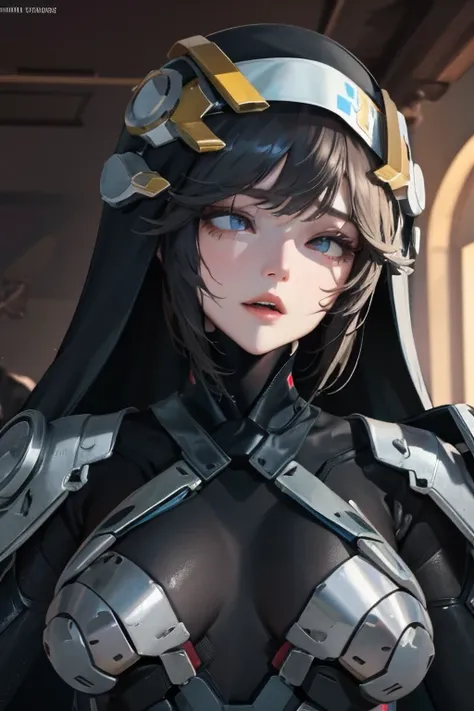 (masterpiece),(Highest quality),(Super detailed),(Best illustrations),(Best Shadow),(Absurd),(Detailed Background),(so beautiful), 16K, 8K, 4K,(Best Shadow),empty eyes,robotization,woman ,big bust,Robot Joint ,Metal skin,Black Suit,long hair,a black suit t...