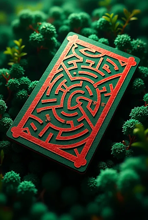 ticket that has green and red color combination and have design of labyrinth 