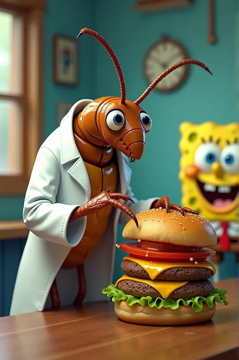 Grab SpongeBob&#39;s cockroach eating a Krabby Patty and put a doctor&#39;s coat on him
