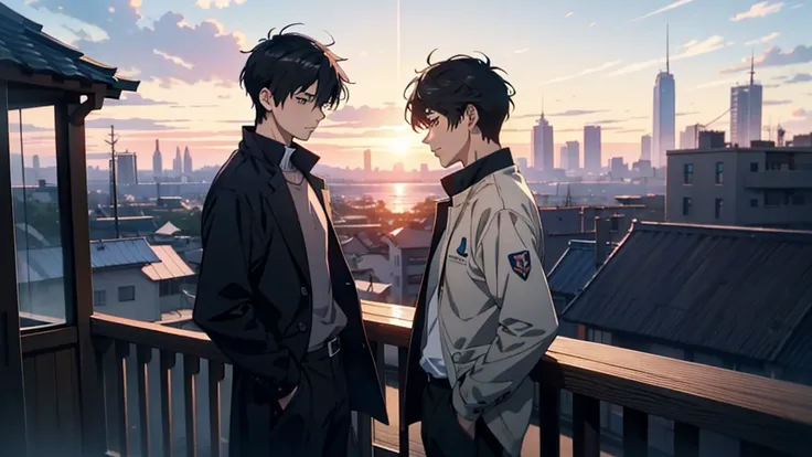 2 men male personality, Two handsome male protagonists，Anime couples meet on balconies and dormitories，It presents the style of Makoto Shinkai，These include Makoto Shinkais new work《cain kuga》、《Guviz》and collaborations with artgerm，There are also official ...