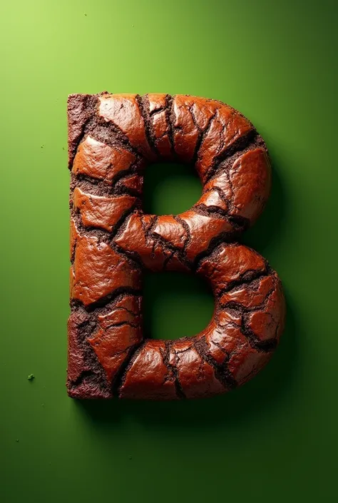 The word Brownie with a capital B written with the texture of the sweet brownie with a green background