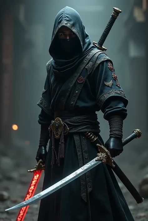 A ninja with a diamond sword, has so many techniques, with a ninja star, 