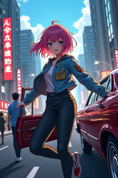 One of getting out of a car (Same anime)