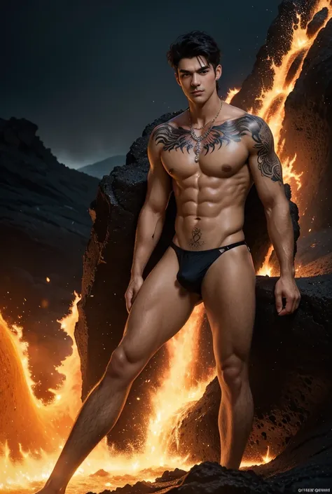 (absurdres, highres, ultra detailed), a tall handsome muscular young man, solo, perfect facial features, bare muscular torso, short hairstyle, smooth skin, a hot glow in his skin, bright face, sexy gaze, looking at the viewers romantically, sexy expression...