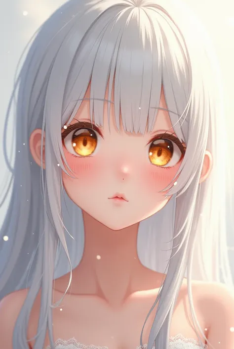 White haired girl, amber eyes, cute, anime