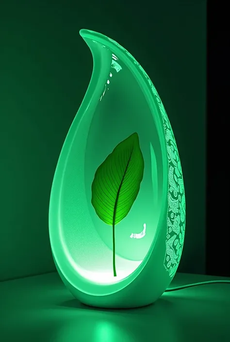 I want a green neon biotech lamp and a leaf inside the lamp 