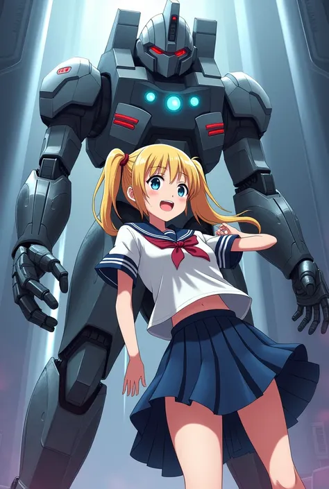 anime。Girl。Blonde。Twin tails。Sailor suit。robot。Fault。