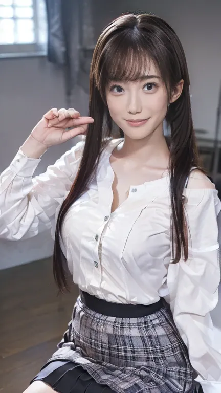 (超High resolution, masterpiece, Anatomically correct, Textured skin, Very detailed, expensiveest quality, High resolution, 8k, Cinema Lighting), (Cute and sexy 1 expensive school student, Sexy Face, Distant eyes, Gentle eyelids, Thin eyebrows, Gentle corne...