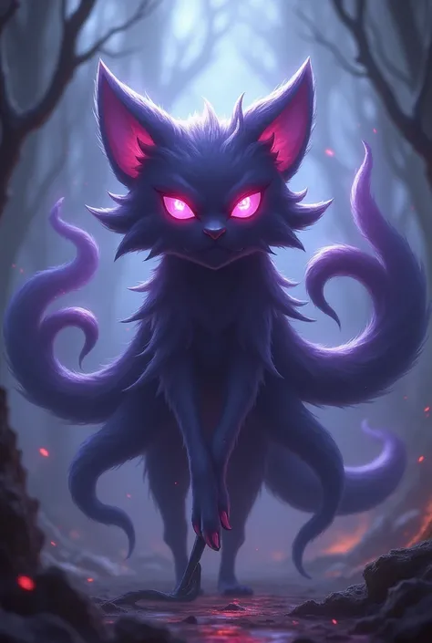 A fusion between gengar from pokemon and immortalized ahri from league of legends 
