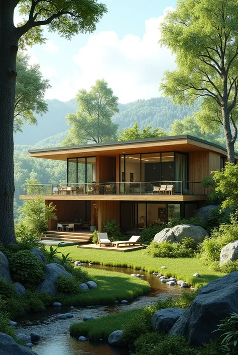 A simple and functional house that has a connection with nature 
