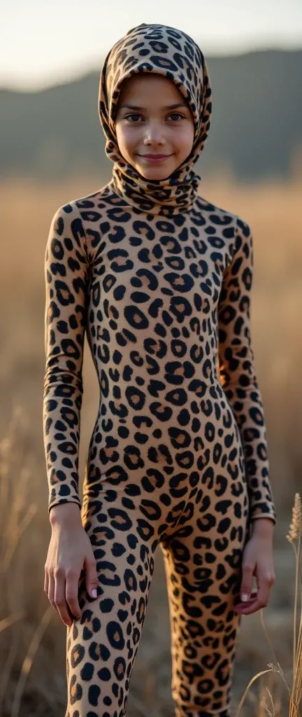 a most beautiful muslimah teenager girl wears clouded leopard lycra turtleneck unitard catsuit.She always wear clouded leopard lycra hijab.