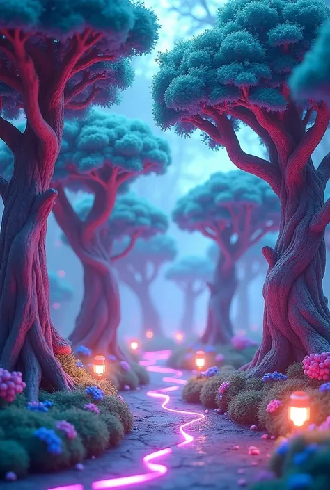 I need magic trees, like the ones in the lorax movie, soft, fluffy and with different colors. with some neon lights 
