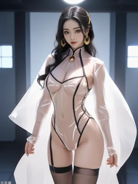 A Chinese girl with a beautiful face, Wearing a transparent tulle shirt jacket, Wear latex bikini underwear
(((night, Laser lights, cell))), 
((8K Ultra HD, 8K, Ultra-high resolution, best quality, Super Fine, Clear focus. Masterpieces, complete pattern, U...