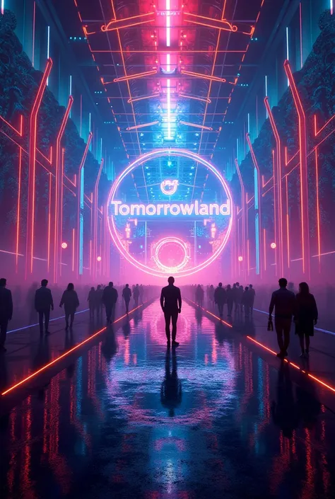 Flyer with a title that says tomorrowland with a tomorrowland theme without visible people with a background with many colors