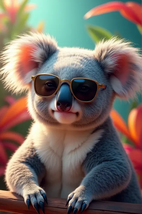 Create me a picture of a cool koala wearing sunglasses for my youtube channel in hd