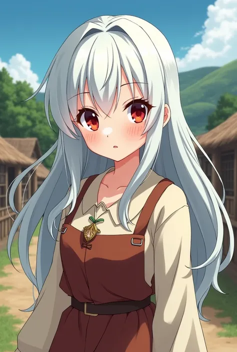 white haired anime girl, Red eyes, Peasant.