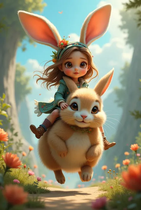 A girl riding on rabbit 