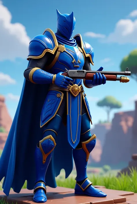 Skin de fortnite, Royal Blue Knight from Season 2 holding a pump shotgun
