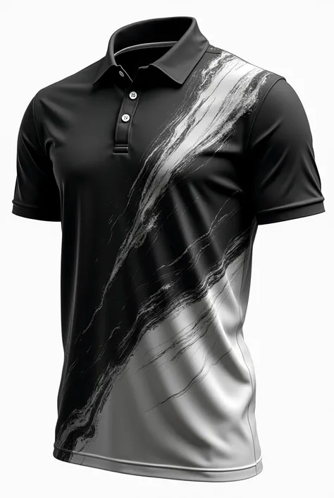 Make me a sublimation Polo T-shirt design with the color of black 70% and color of 30% white in polo t-shirt. Sublimation design