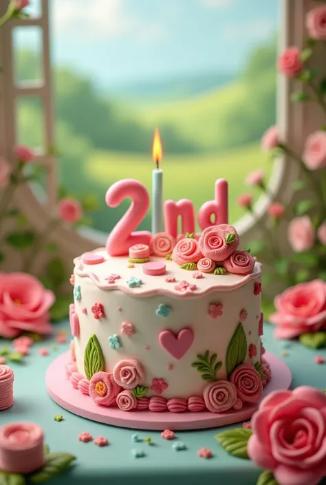 Image paysage, 16/9, Un gâteau danniversaire sur le theme de la couture  pour les  2 ans dune chaine youtube, bougies 2 ,  très appétissant, tres réaliste , élément de couture,  fête 