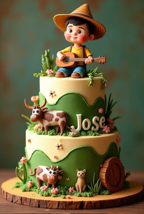 I want ideas for a cake. The birthday boy&#39;s name is José, better known as . He lives on the farm, loves animals and country life. Raises cows and oxen and a cat. Love forró. 

Create a simple cake.