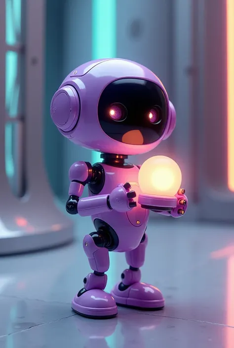 Cute purple robot, holding a lamp, Futuristic