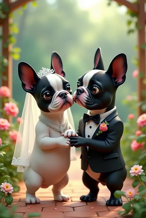 je voudrai deux bouledogue français qui se marient et la mariée est noire et blanche 