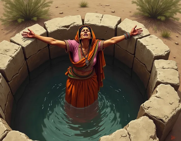 Rajasthani woman in the well  crying 