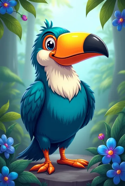 Please create a very cute and cheerful mascot toucan for a university using the color turquoise