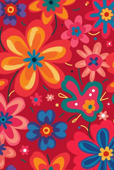 "Create a vibrant and dynamic repeating pattern of flowers in an abstract style, using a warm, saturated color palette. The flowers should be large and of varied shapes., with soft, wavy edges. Use the following main colors:

fund: Vibrant Shock Pink Flowe...