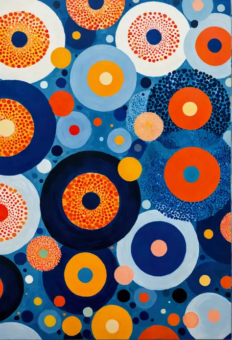 vibrant abstract artwork, featuring layered circular patterns in vivid hues of blue, red, orange, and. he design 的视觉上引人注目的设计突出了错...