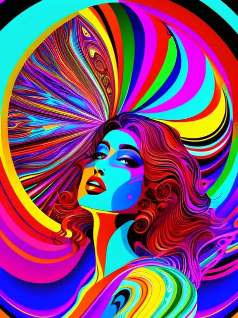 Psychedelic Art, Trippy Art, Colorful Abstract Psychedelic Art, mesmerizing visuals, playmate girl, Vector art with a playmate girl motif, Abstract Pattern, Art that makes you feel the universe