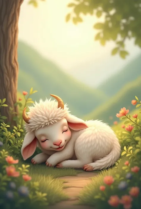 Create a photo for me to use as my phone wallpaper of a cute goat is sleep with harmonious colors
Another imagine