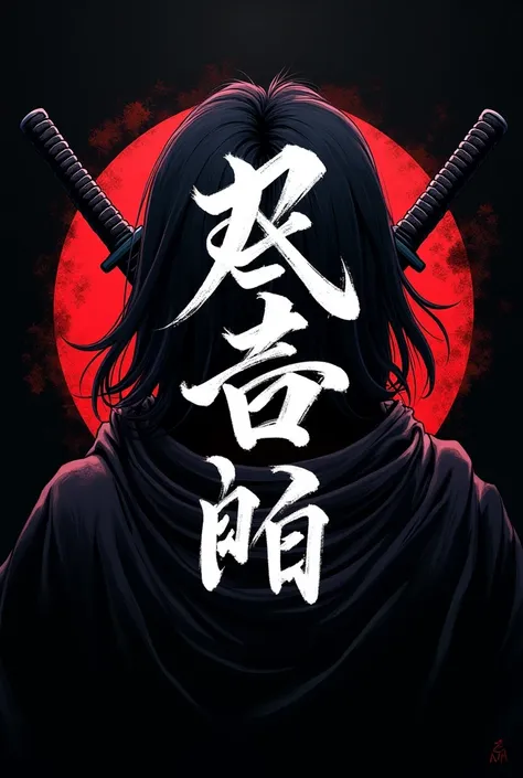 Shimura Kenshin and Shimura Miku lettering in the logo, Katanas behind the logo, Japanese anime style, dark atmosphere 