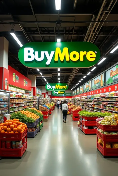 Create a red and green wholesale supermarket with the name "Buy More"