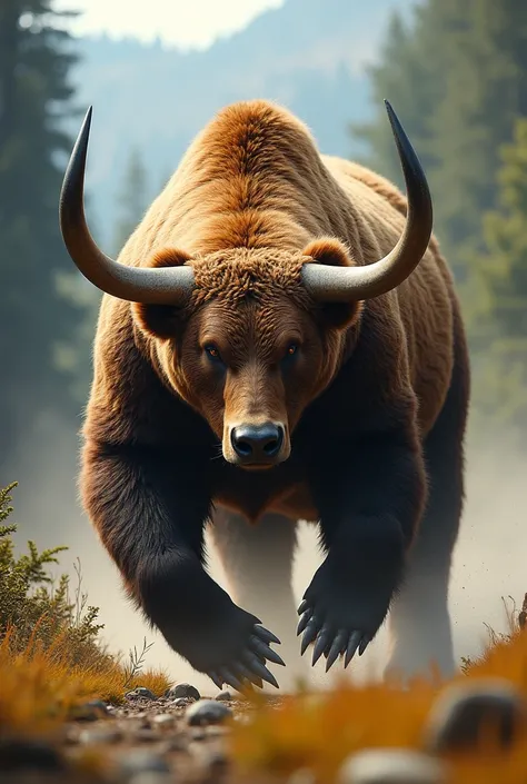 The hybrid of the grizzly bear and bull is a formidable creature with the muscular build and thick fur of a bear, combined with the sharp horns and powerful legs of a bull. It can charge with incredible force and strike with powerful claws, making it a fea...