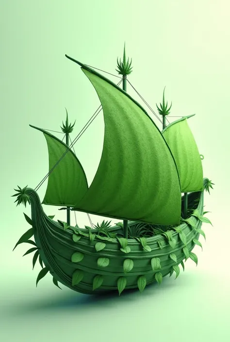 Generate an image of boat maked by marijuana leave with no background some other photos