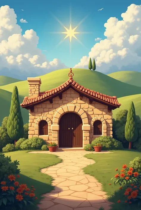 Create room logo image,It has to be a Hebrew-oriented image,also with reference to the fact that Jehovah will dwell . It has to be a house like an inn
