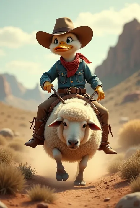 Cowboy Duck Riding Sheep