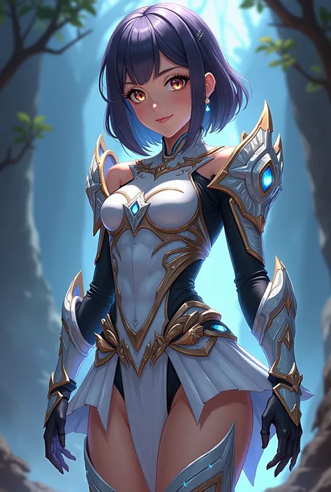 Anime girl wearing fantasy armor with short skirts full body