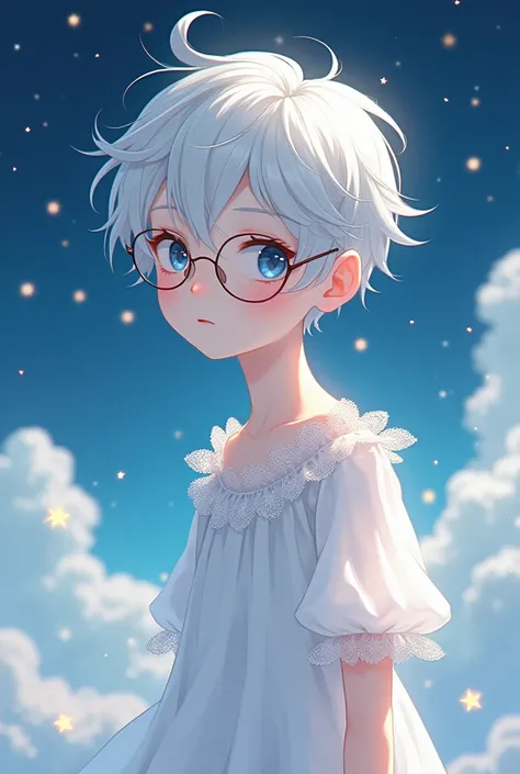 Anime boy with white dress and glasses
