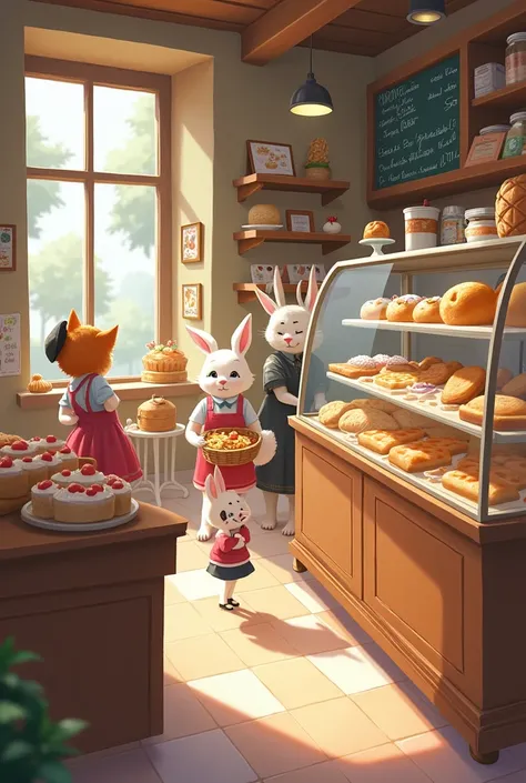 Animated animals shopping in bakeries  

